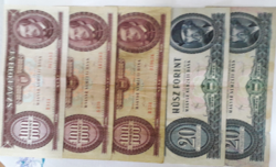 1992 S 1998 s 1989 s 3 pieces of 100 forint and 1980 s 20 forint paper money