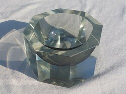 Faceted polished octagonal gray glass ashtray.