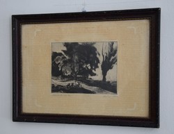 István Szőnyi framed etching Christmas sale