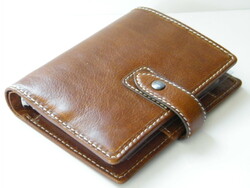 Filofax malden buckled leather notebook, ring folder with rustic stitching