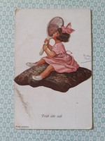 Old postcard little girl art postcard