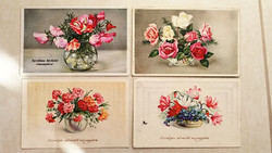 Old postcard 4 floral rose greeting cards around 1940