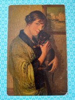 Régi képeslap Degi Gemälde művészeti levelezőlap hölgy kutya