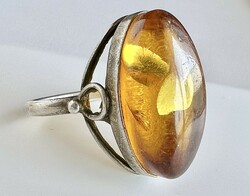 323T. 1 Forintról! Régi orosz ezüst Borostyán gyűrű, 3,6 gramm!