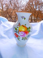 Herendi gyümölcs mintás porcelán váza (Bouquet de fruits minta) 18 cm