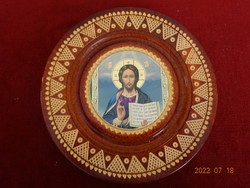 Szláv fatányér, festett szentképpel a közepén. Vanneki! Jókai.