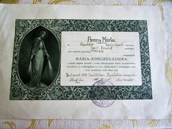 1937 Admission notice of the Mária - congregation marked with a seal contemporary document St. Elizabeth