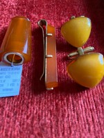 3 in one. Amber tie pin, earring, cufflink