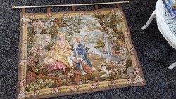 Jardin d'amour large French tapestry with copper support rod