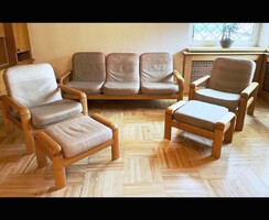 Dyrlund leather wooden sofa 1960s Danish