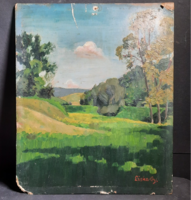 Liska gy. Hilly landscape Szentgal 1926 - oil on wood 37x30