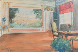 Salon interior, 1924 (watercolor, framed 29x39 cm) Lászlóffy? Lórántffy? Unidentified