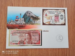 Banknote Envelope 1986 Gibraltar 1 pound 1983 unc