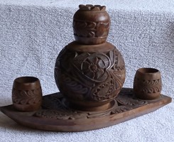 Marked brandy set carved from old handcrafted wood