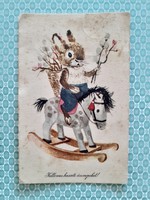 Old Easter postcard 1958 bunny rocking horse postcard