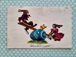 Old Easter postcard rocking bunny postcard