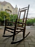 English, antique wooden rocking chair, with turned elements, Victorian, vintage, to be renovated