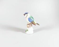 Herend, blue finch songbird on a tree branch, hand-painted porcelain 10 cm. Flawless! (B014)