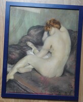 Nude Female Back - Antique Pastel Nude Painting in New Frame