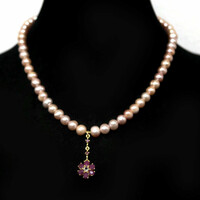 Real cultured pearl ruby 925 sterling silver necklace