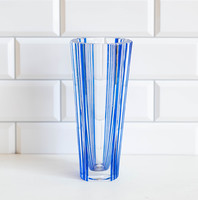 Mid-century modern design váza kék csíkokkal - cseh? skandináv? - retro üveg