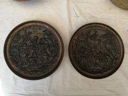 Antique cast iron wall decoration in a pair - with a mythological scene