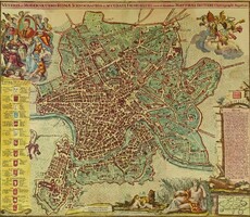 1G017 framed antique Rome map color print 51.5 X 54 cm