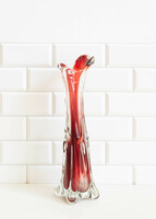Midcentury modern üvegváza, bohémia cseh váza - óriási retro húzott üveg dísztárgy