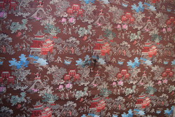 Antik kínai , ázsiai selyembrokát anyag további felhasználásra , dekor 150x72 és 120x72 cm SÉRÜLT