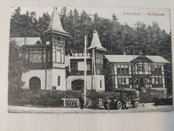 Ótátrafüred, söröző és gyógyszertár, autóval, 1913, régi képeslap