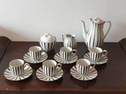 Extrém ritka gyűjtői Hollóházi porcelán teás kávés készlet fekete fehér csíkos art-deco design