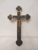 Antik feszület kereszt falra akasztható patinás festett réz keresztény Jézus 616 5847