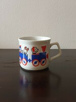 Rare Zsolnay porcelain children's mug fairy tale train animal dog teddy bear girl patterned retro tea cup