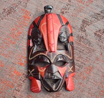 Old wall decoration African mask painted, carved wood African handicraft 24 x 13.5 cm