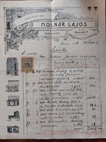 1906-ban kelt Molnár Lajos tűzhelykészítő által kiállított számla