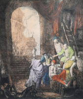 Vydai Brenner Nándor színezett rézkarc - bibliai jelenet? Vidai Brenner grafika