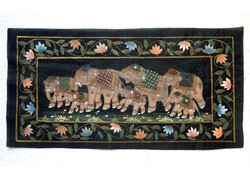 Vintage indiai selyemre festett kép festmény selyemkép 36 x 18 cm