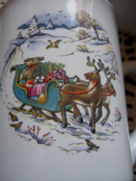 6 porcelain mugs with reindeer sleds
