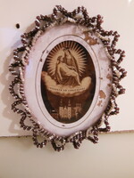 Image of a saint - painted on glass - beaded in a circle antique - Austrian - 15 x 12 cm - flawless
