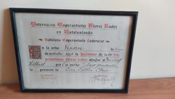 (K) Esperanto diploma from 1928 with 29x21 cm frame