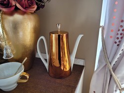 Retro design régi porcelán kanna teáskanna kiöntő mid century arany színű thermokanna termosz