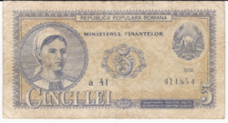 Romania 5 lei banknote 1952 (a 41)