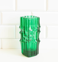 Vladislav Urban retro zöld üveg váza - Sklo Union Teplice, Rosice üveggyár - mid-century modern desi