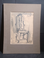 Danzig chair (40×30 cm) furniture historical curiosity - pen drawing