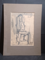 Danzigi szék (40×30 cm) bútortörténeti dokumentum - tollrajz
