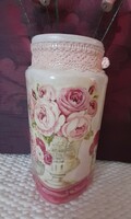 Kézműves rózsás üveg váza