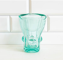 Vladislav urban retro green glass vase - sklo union teplice, Rosice glass factory - mid-century modern desi