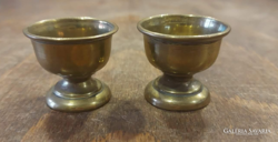 A pair of small footed copper dishes in blue