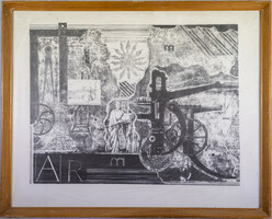 Szignózott Ábrahám Rafael litográfia 38x48 cm kerettel