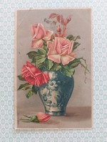 Régi képeslap 1909 dombornyomott levelezőlap rózsa
